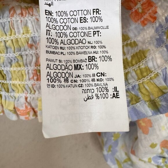 Billabong Feeling Groovy Puff Sleeve Floral Smocked Crop Blouse Top Blue Small - Picture 8 of 10